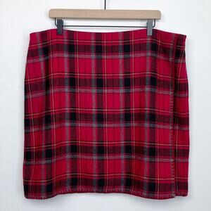 Eddie Bauer Wool Blanket Plaid Faux Wrap Mini Skirt NWT
